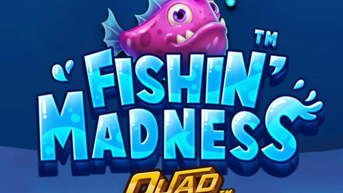 Tampilan visual bawah laut dalam slot Fishin’ Madness Quadgrows dengan simbol ikan dan kapal selam.